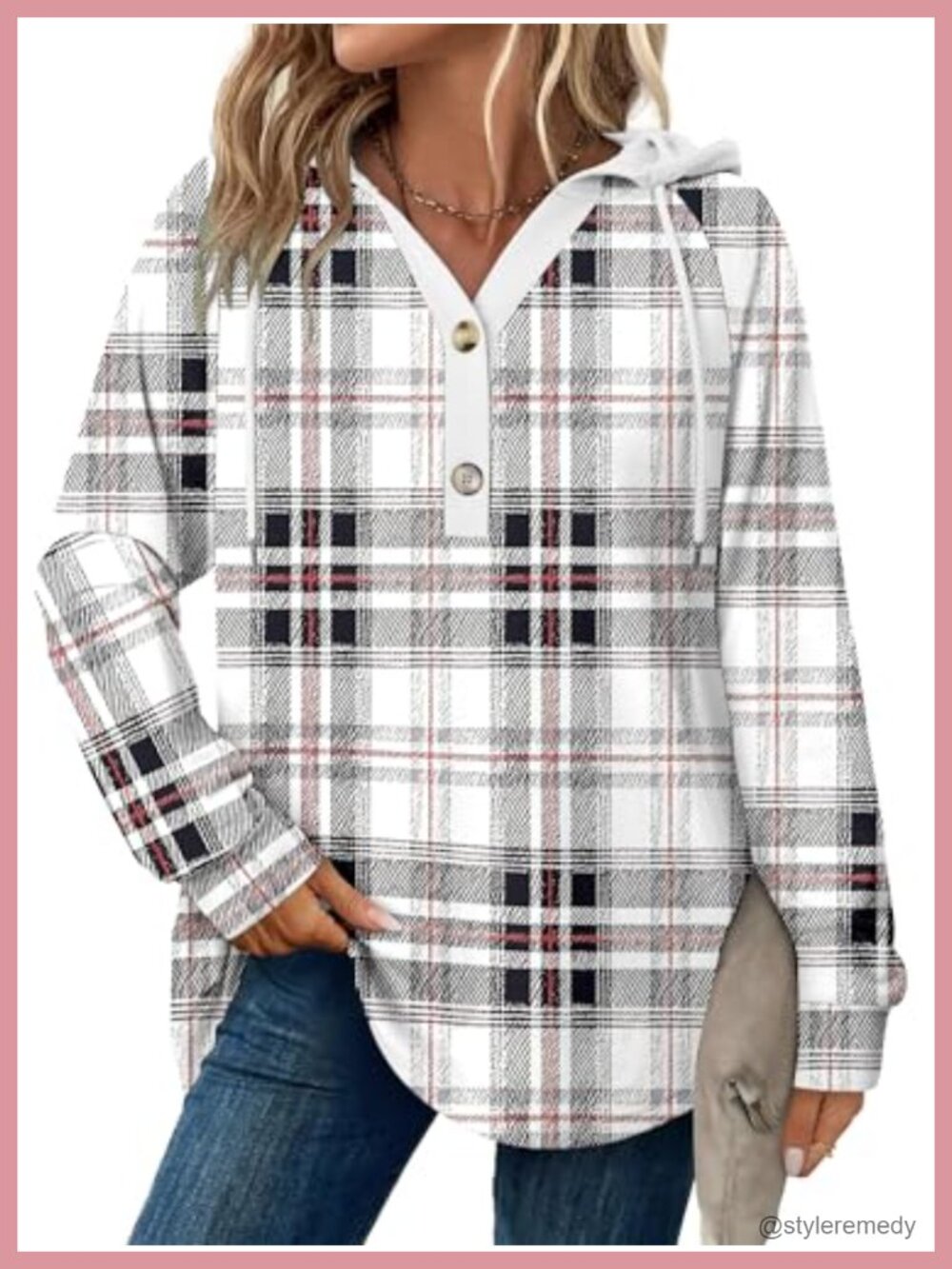 Women's Loose Fit Button Hoodie Cotton Blend Casual Sweatshirt Pullover